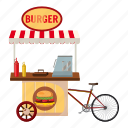 bicycle, burger, cartoon, mobile, snack, val94, vector