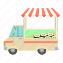 car, cartoon, fast, food, roll, sushi, trailer