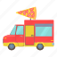 car, cartoon, fast, food, pizza, trailer, truck 