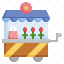 flower, shop, store, building, cart, commerce