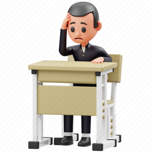 Boy, class, sad, school, education, emotion, desk 3D illustration - Download on Iconfinder