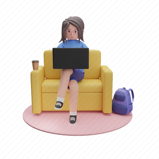 College, girl, with, laptop, sitting, young, lady 3D illustration - Download on Iconfinder