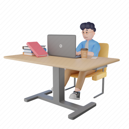 Student, desk, workstation, work, from, home, wfh 3D illustration - Download on Iconfinder