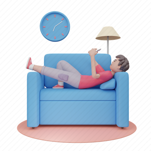 Student, with, phone, lying, on, couch, young 3D illustration - Download on Iconfinder
