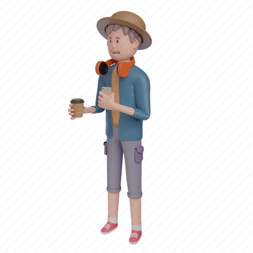 Student, young, boy, with, phone 3D illustration - Download on Iconfinder