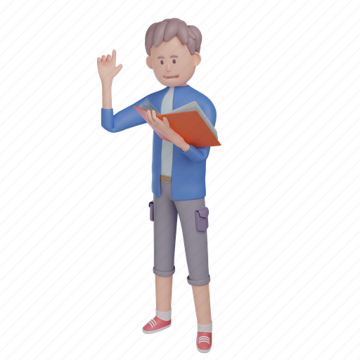 Young, boy, studying, book, college, student 3D illustration - Download on Iconfinder
