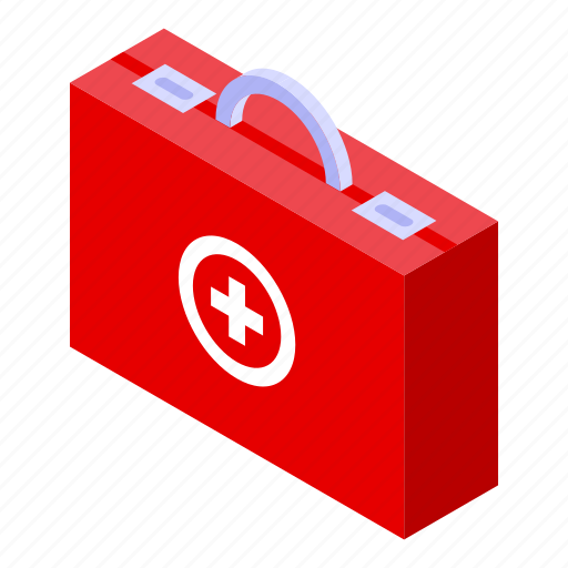 Red, first, aid, kit, isometric icon - Download on Iconfinder