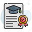 certificate, degree, diploma, graduate, graduation, qualification 