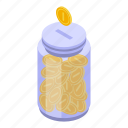 successful, campaign, coin, jar, isometric