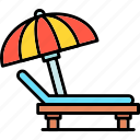 lounger, beach, chair, deck, sun, umbrella