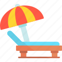 lounger, beach, chair, deck, sun, umbrella