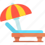 lounger, beach, chair, deck, sun, umbrella 