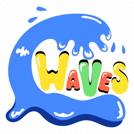 Sea waves, beach waves, waves, waves word, waves typography sticker - Download on Iconfinder