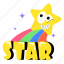 shooting star, shining star, star emoji, star word, star typography 