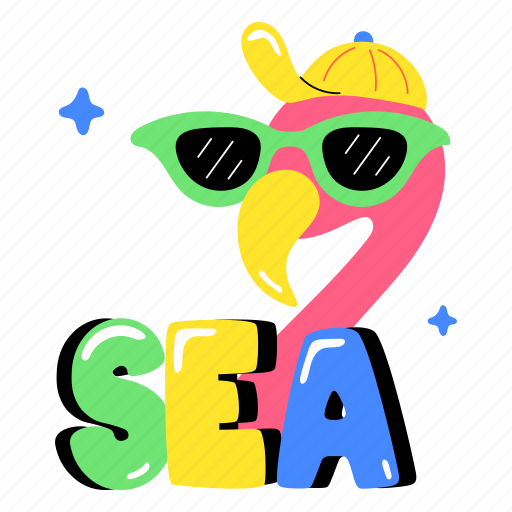Sea word, flamingo, beach bird, typography word, typography letters sticker - Download on Iconfinder