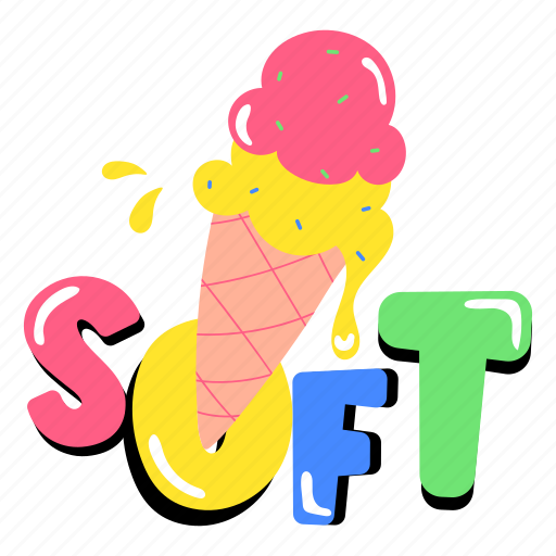 Soft waffle, ice cone, soft word, dessert, frozen food sticker - Download on Iconfinder