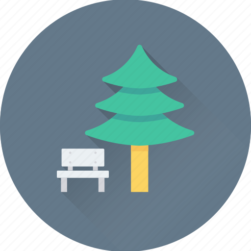 Bench, forest, nature, park, pine tree icon - Download on Iconfinder