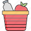 food bucket, fruits basket, grocery, grocery basket 