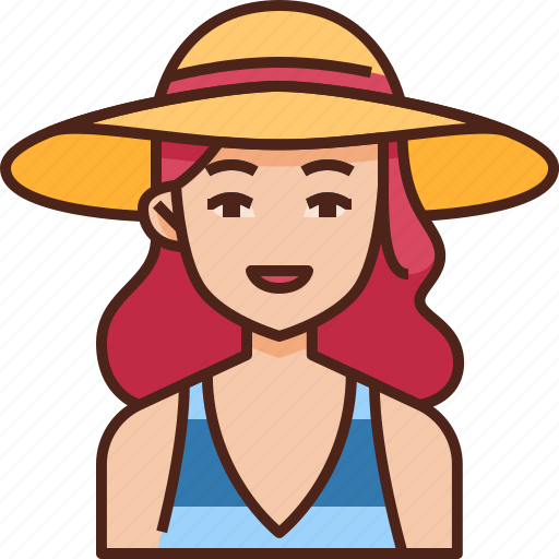 Beach, girl, beach girl, beach lady, summer, female, beach hat icon - Download on Iconfinder