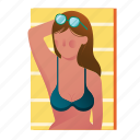 beach, female, relaxing, sunbathing, tanning, vacation, woman