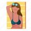 beach, female, relaxing, sunbathing, tanning, vacation, woman 