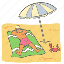 summer, vacation, holiday, beach, scene, umbrella, sun bath