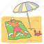 summer, vacation, holiday, beach, scene, umbrella, sun bath 