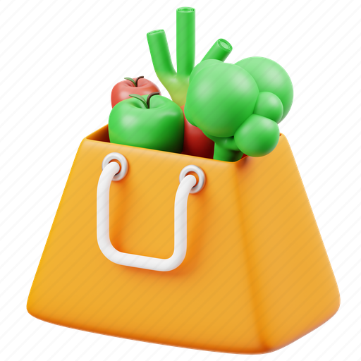 Paper, bag, vegetable, cooking, healthy, shopping, food 3D illustration - Download on Iconfinder