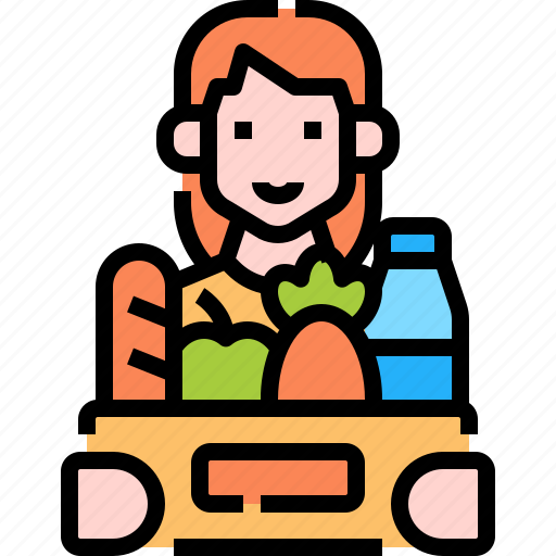 Woman, basket, fruit, vegetable, delivery, organic, food icon - Download on Iconfinder