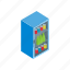 cold, cooler, drink, food, freeze, isometric, refrigerator 