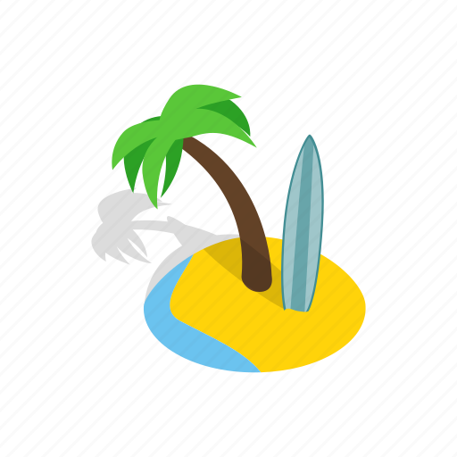 Beach, isometric, ocean, palm, summer, surfboard, tropical icon - Download on Iconfinder