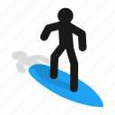 board, isometric, sea, sport, surf, surfboard, surfer