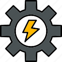 power, cogwheel, development, electrical, electricity, energy, gear, production, icon