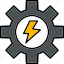 power, cogwheel, development, electrical, electricity, energy, gear, production, icon 
