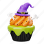 pumpkin, cupcake, cake, halloween, witch, hat, sweet, food, dessert 