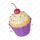 cheese cupcake, cherry topping, cupcake icon, 3d dessert, pastry decoration, sweet treat