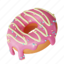 strawberry donuts, 3d sweets icon, dessert food, bakery cafe, pastry cream, glazed delicious