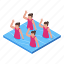 synchronized, swimming, girls, isometric