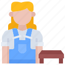 worker, woman, table, furniture, interior, shop