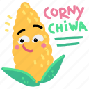 food, gestures, corny, chiwa, corn, organic, greeting, sticker, character