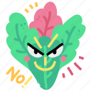 food, gestures, lettuce, vegetable, no, angry, sticker, character