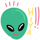 gestures, sticker, character, alien, face, smiley, hiya, greeting
