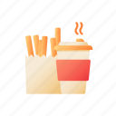 french fries, hot drink, takeout, fastfood