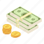 business, cartoon, coins, currency, dollar, isometric, money 