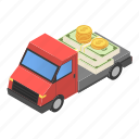 business, car, cartoon, isometric, money, transport, truck