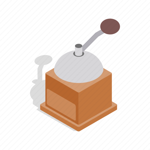 Coffee, drink, grinder, hand, isometric, mill, retro icon - Download on Iconfinder