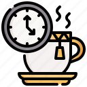 tea, time, clock, mug, hot, drink, cup