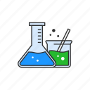 beaker, experiment, flask, laboratory, science, test, tube