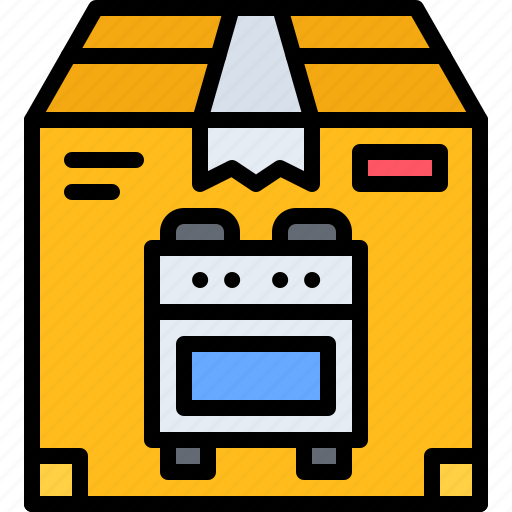Box, delivery, stove, electronics, shop, kitchen, cooking icon - Download on Iconfinder