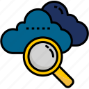 cloud, find, glass, magnifier, magnifying, search